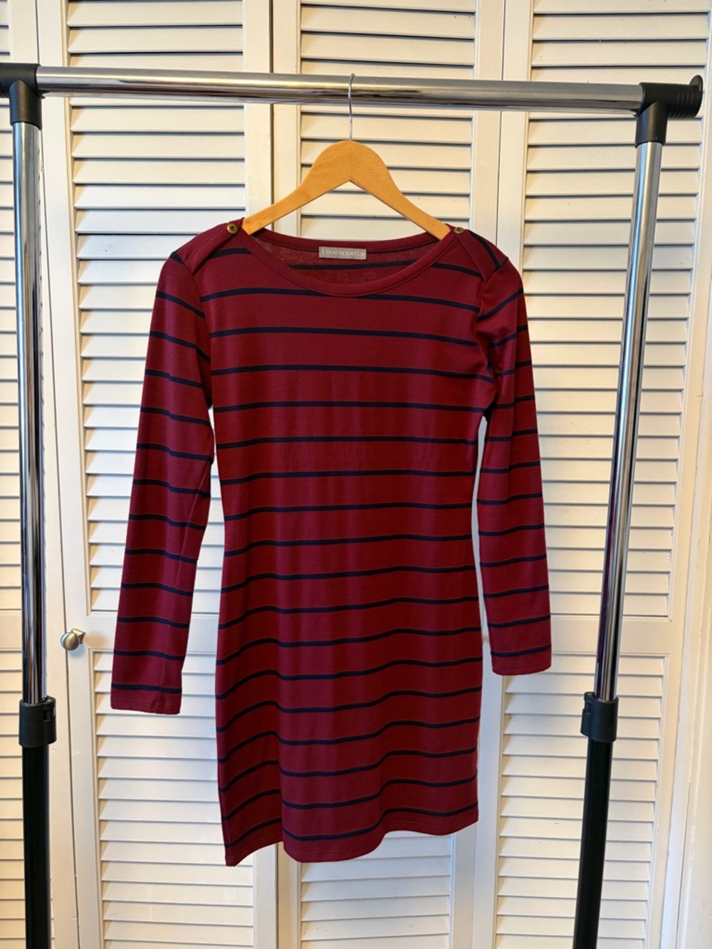 Striped Maroon & Navy Long Sleeve Mini Dress
